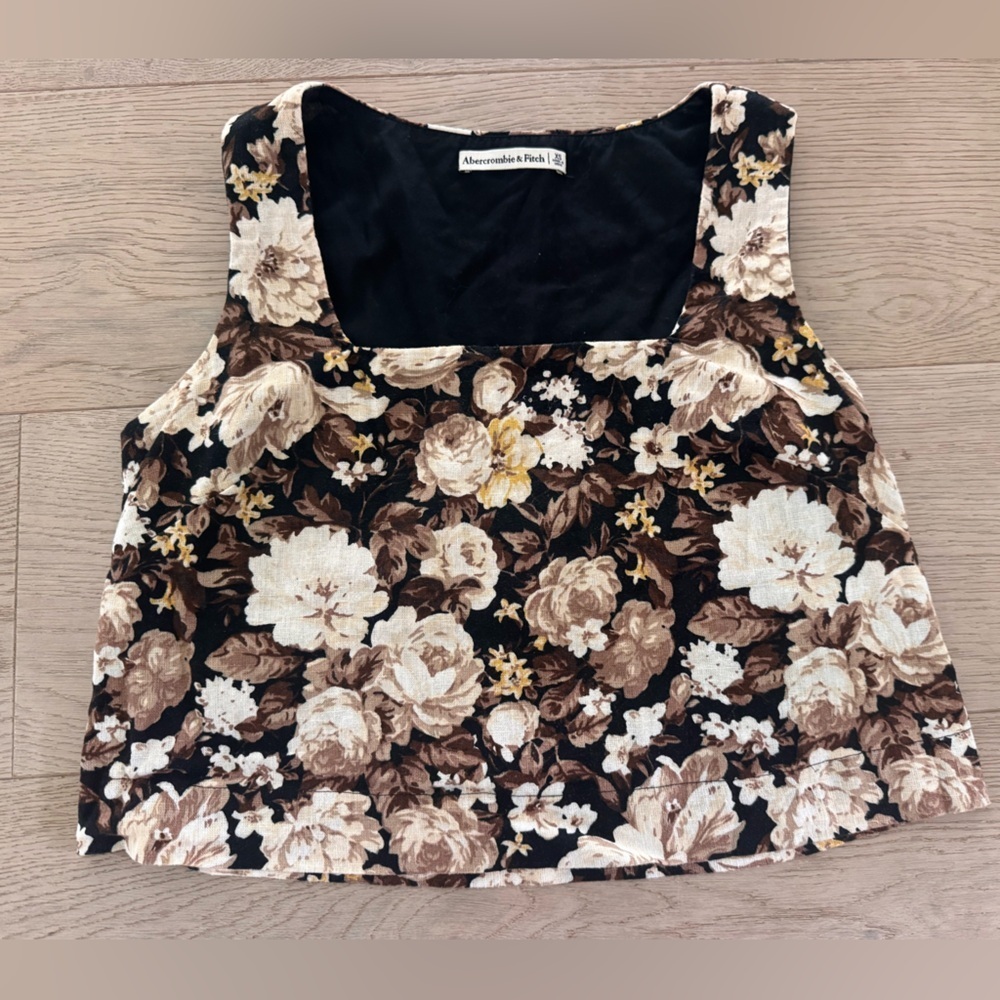Abercrombie & Fitch black floral pattern linen blend sleeveless crop size XS
